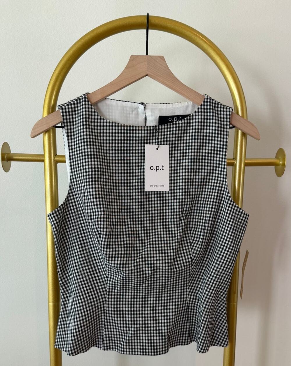 O.P.T Black and White Checked Sleeveless Top, Size 6